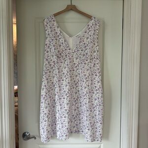 Glamorous CURVE | White Mini Dress with Purple Floral Pattern - 22W